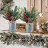 Winlyn 3 Pack Christmas Artificial Potted Plants Christmas Greenery Red Berry and Snowy Pinecone in Small Rustic Galvanized Metal Pot Farmhouse Centerpiece for Holiday Winter Home Tiered Tray Tabletop