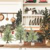 Winlyn 3 Pack Mini Artificial Cedar Trees with Pinecones and Wood Bases Small Tabletop Christmas Trees for Winter Rustic Farmhouse Christmas Holiday Seasonal Indoor Table Centerpiece Desk Decoration