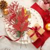Winlyn 30 Pcs Christmas Artificial Leaf Sprays Cedar Picks Silver Glittered Christmas Tree Ornaments Winter Floral Stems for Sliver Christmas Tree Wreaths Centerpieces Holiday Wedding Decoration(Red)