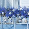 Winlyn 30 Pcs Christmas Artificial Leaf Sprays Cedar Picks Silver Glittered Christmas Tree Ornaments Winter Floral Stems for Sliver Christmas Tree Wreaths Centerpieces Holiday Wedding Decoration(Blue)