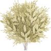 Winlyn 30 Pcs Christmas Artificial Leaf Sprays Cedar Picks Silver Glittered Christmas Tree Ornaments Winter Floral Stems for Sliver Christmas Tree Wreaths Centerpieces Holiday Wedding Decoration(Champagne)