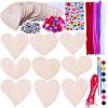 Winlyn 36 Sets Valentine’s Day DIY Assorted Wood Heart Ornament Craft Kit Unfinished Paintable Wooden Heart Cutouts Stickers Metallic Chenille Stems Pom-Poms for Kids Classroom Party Decoration