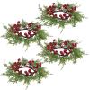 Winlyn 4 Pcs Artificial Frosted Cedar Pine Candle Rings Christmas Candle Holder Rings Wreaths Pine Cones Red Pip Berries Mini Window Mirror Wreaths 14.6″ Wide for Winter Holiday Table Farmhouse Décor(A)