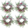 Winlyn 4 Pcs Artificial Frosted Cedar Pine Candle Rings Christmas Candle Holder Rings Wreaths Pine Cones Red Pip Berries Mini Window Mirror Wreaths 14.6″ Wide for Winter Holiday Table Farmhouse Décor(B)
