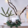 Winlyn 4 Pcs Artificial Frosted Cedar Pine Candle Rings Christmas Candle Holder Rings Wreaths Pine Cones Red Pip Berries Mini Window Mirror Wreaths 14.6″ Wide for Winter Holiday Table Farmhouse Décor(J)