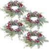 Winlyn 4 Pcs Artificial Frosted Cedar Pine Candle Rings Christmas Candle Holder Rings Wreaths Pine Cones Red Pip Berries Mini Window Mirror Wreaths 14.6″ Wide for Winter Holiday Table Farmhouse Décor(B)