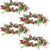 Winlyn 4 Pcs Artificial Frosted Cedar Pine Candle Rings Christmas Candle Holder Rings Wreaths Pine Cones Red Pip Berries Mini Window Mirror Wreaths 14.6″ Wide for Winter Holiday Table Farmhouse Décor(C)