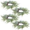 Winlyn 4 Pcs Artificial Frosted Cedar Pine Candle Rings Christmas Candle Holder Rings Wreaths Pine Cones Red Pip Berries Mini Window Mirror Wreaths 14.6″ Wide for Winter Holiday Table Farmhouse Décor(D)