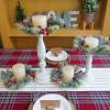 Winlyn 4 Pcs Artificial Frosted Cedar Pine Candle Rings Christmas Candle Holder Rings Wreaths Pine Cones Red Pip Berries Mini Window Mirror Wreaths 14.6″ Wide for Winter Holiday Table Farmhouse Décor(L)