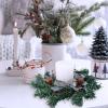 Winlyn 4 Pcs Artificial Frosted Cedar Pine Candle Rings Christmas Candle Holder Rings Wreaths Pine Cones Red Pip Berries Mini Window Mirror Wreaths 14.6″ Wide for Winter Holiday Table Farmhouse Décor(J)
