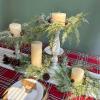 Winlyn 4 Pcs Artificial Frosted Cedar Pine Candle Rings Christmas Candle Holder Rings Wreaths Pine Cones Red Pip Berries Mini Window Mirror Wreaths 14.6″ Wide for Winter Holiday Table Farmhouse Décor(E)