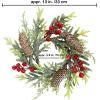 Winlyn 4 Pcs Artificial Frosted Cedar Pine Candle Rings Christmas Candle Holder Rings Wreaths Pine Cones Red Pip Berries Mini Window Mirror Wreaths 14.6″ Wide for Winter Holiday Table Farmhouse Décor(M)