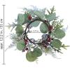 Winlyn 4 Pcs Artificial Frosted Cedar Pine Candle Rings Christmas Candle Holder Rings Wreaths Pine Cones Red Pip Berries Mini Window Mirror Wreaths 14.6″ Wide for Winter Holiday Table Farmhouse Décor(G)