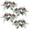 Winlyn 4 Pcs Artificial Frosted Cedar Pine Candle Rings Christmas Candle Holder Rings Wreaths Pine Cones Red Pip Berries Mini Window Mirror Wreaths 14.6″ Wide for Winter Holiday Table Farmhouse Décor(G)