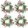 Winlyn 4 Pcs Artificial Frosted Cedar Pine Candle Rings Christmas Candle Holder Rings Wreaths Pine Cones Red Pip Berries Mini Window Mirror Wreaths 14.6″ Wide for Winter Holiday Table Farmhouse Décor(L)