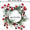 Winlyn 4 Pcs Artificial Frosted Cedar Pine Candle Rings Christmas Candle Holder Rings Wreaths Pine Cones Red Pip Berries Mini Window Mirror Wreaths 14.6″ Wide for Winter Holiday Table Farmhouse Décor(K)