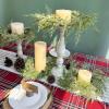 Winlyn 4 Pcs Artificial Frosted Cedar Pine Candle Rings Christmas Candle Holder Rings Wreaths Pine Cones Red Pip Berries Mini Window Mirror Wreaths 14.6″ Wide for Winter Holiday Table Farmhouse Décor(D)