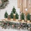 Winlyn 6 Pack Small Mini Artificial Christmas Trees Canadian Pine Tree with Wooden Base Small Tabletop Trees 13″ Tall for Holiday Party Christmas Village DIY Crafts Mantel Table Centerpiece Décor(6 Inch)