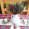 Winlyn 60 Pcs Christmas Artificial Pine Branches Red Berry Picks Fake Greenery Plants Pine Sprigs Christmas Tree Stems 8.1″-12″ for Holiday Christmas Tree DIY Garland Centerpiece Floral Arrangement