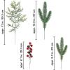 Winlyn 60 Pcs Christmas Artificial Pine Branches Red Berry Picks Fake Greenery Plants Pine Sprigs Christmas Tree Stems 8.1″-12″ for Holiday Christmas Tree DIY Garland Centerpiece Floral Arrangement