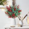 Winlyn 65 Pcs Artificial Pine Branches and Red Berries Stems Christmas Greenery Stems Cedar Picks for Christmas Tree Wreath Winter Wedding Holiday Floral Arrangement Table Centerpiece DIY Crafts