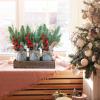 Winlyn Christmas Farmhouse Centerpiece Rustic Wood Tray 3 Galvanized Pots with Artificial Pine Cedar Red Berry Snowy Pinecone Christmas Arrangement Table Decoration for Holiday Home Kitchen Mantel