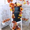 Winlyn Fake Fall Maple Leaf Garland Hanging Vine- 6 Feet – Artificial Berries Sunflower Pumpkin Autumn Decoration for Wedding Party Thanksgiving Dinner Fireplace Door Frame Doorway Backdrop Decor