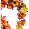 Winlyn Fake Fall Maple Leaf Garland Hanging Vine- 6 Feet – Artificial Berries Sunflower Pumpkin Autumn Decoration for Wedding Party Thanksgiving Dinner Fireplace Door Frame Doorway Backdrop Decor