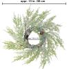 Winlyn Set of 2 Artificial Snowy Cedar Pine Candle Rings Evergreen Pine with Red Pip Berries and Pinecones Wreaths Farmhouse Christmas Candle Holder Rings 15″ for Winter Season Holiday Mantel Cabinet(4)