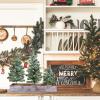 Winlyn Set of 3 Mini Snowy Artificial Canadian Pine Christmas Trees with Wood Bases Small Tabletop Christmas Trees in Rustic Wood Planter for Christmas Winter Table Centerpiece Holiday Decorations