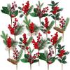 16 Pack Artificial Christmas Picks Assorted Red Berry Picks Stems Faux Pine Picks Spray with Pinecones Apples Holly Leaves for Christmas Floral Arrangement Wreath Winter Holiday Season Décor