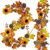 2 Pack Fall Maple Leaf Garland – 6ft/Piece Artificial Berries Sunflower Pumpkin Autumn Garland Decoration for Wedding Party Thanksgiving Dinner Fireplace Door Frame Doorway Backdrop Decor