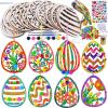 32 Sets Wooden Easter Ornaments Decorations DIY Easter Craft Kits Assorted Paintable Unfinished Wood Laser Cut Easter Egg Ornaments Pom-poms for Kids Easter Spring Classroom Home Activity Art Project