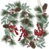 6′ Long Christmas Artificial Pine Needle Garland Wired Rustic Twig Vine Birch with Assorted Faux Red Berries Eucalyptus Leaves Natural Pine Cones Fir Sprigs Holiday Season Winter Decor