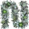 6′ Long Faux Mixed Eucalyptus Leaves and Lamb’s Ear Leaves Garland with 8 Pcs Artificial Succulents for Farmhouse Wedding Arch Backdrop Table Runner Centerpiece Mantel Indoor Outdoor Greenery Decor