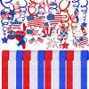 Bulk Patriotic Party Decoration Assortment Red White Blue Crepe Paper Streamers Hanging Swirls Foil Steamers with Assorted American Flag Star Cutouts for 4th of July Independence Day Memorial Day