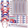 Bulk Patriotic Red White Blue Novelty Jewelry Assortment Patriotic Party Favors Supplies Head Bopper Necklaces Bracelet Glasses Tattoo Stickers for 4th of July Independence Day Memorial Day Parades