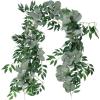Windiy 5.5′ L Mixed Faux Silver Dollar Eucalyptus Artificial Willow Vines Twigs Leaves Garland Wedding Arch Swag Backdrop Greenery Garland Table Runner Indoor Outdoor