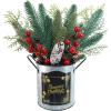 Winlyn 1 Pack Christmas Floral Arrangement Centerpieces Artificial Pine Needle Cedar Red Berry Pinecone in Galvanized Pots Small Potted Christmas Tree 12.4″ Tall for Holiday Home Mantel Tabletop Décor