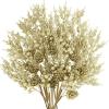 Winlyn 12 Pcs Christmas Artificial Pine Branches White Glittered Pine Needles with Pinecone and Berries Christmas Floral Picks 14.2″ for White Christmas Tree Wreath Swag Holiday Winter Wedding Bouquet(Champagne)