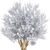 Winlyn 12 Pcs Christmas Artificial Pine Branches White Glittered Pine Needles with Pinecone and Berries Christmas Floral Picks 14.2″ for White Christmas Tree Wreath Swag Holiday Winter Wedding Bouquet(Silver)