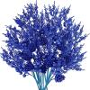 Winlyn 12 Pcs Christmas Artificial Pine Branches White Glittered Pine Needles with Pinecone and Berries Christmas Floral Picks 14.2″ for White Christmas Tree Wreath Swag Holiday Winter Wedding Bouquet(Blue)