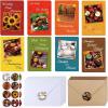 Winlyn 120 Sets Bulk Blank Thanksgiving Cards with Envelopes Stickers Assortment 8 Design of Fall Pumpkin Leaf Photos Thank You Greeting Cards Note Cards for Fall Wedding Shower Thanksgiving Harvest