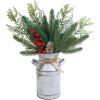 Winlyn 15″ H Farmhouse Christmas Centerpiece Rustic Metal Milk Vase with Artificial Pine Needle Cedar Red Berry Snowy Pinecone Christmas Floral Arrangement Decoration for Holiday Dining Table Mantel