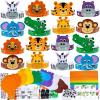 Winlyn 24 Sets Jungle Animal Headbands Craft Kits Safari Crown Art Sets DIY Zoo Party Headbands Foam Stickers Arts and Crafts for Kids Jungle Safari Birthday Activities Party Favors Decorations