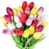 Winlyn 28 Pcs Multicolor Tulips Artificial Flowers Faux Tulip Stems Real Feel PU Tulips Easter Spring Wedding Bouquet Centerpiece Floral Arrangement Cemetery Table Décor 14″ Tall(Multi Color)