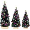 Winlyn 3 Pack Artificial Mini Tabletop Christmas Trees Tiny Frosted Bottle Brush Trees Decorated Small Sisal Trees with White Snow and Colorful Beads Winter Holiday Miniature Décor Assorted Sizes
