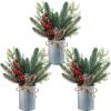 Winlyn 3 Pack Christmas Artificial Potted Plants Christmas Greenery Red Berry and Snowy Pinecone in Small Rustic Galvanized Metal Pot Farmhouse Centerpiece for Holiday Winter Home Tiered Tray Tabletop