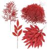 Winlyn 30 Pcs Christmas Artificial Leaf Sprays Cedar Picks Silver Glittered Christmas Tree Ornaments Winter Floral Stems for Sliver Christmas Tree Wreaths Centerpieces Holiday Wedding Decoration(Red)