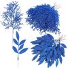 Winlyn 30 Pcs Christmas Artificial Leaf Sprays Cedar Picks Silver Glittered Christmas Tree Ornaments Winter Floral Stems for Sliver Christmas Tree Wreaths Centerpieces Holiday Wedding Decoration(Blue)